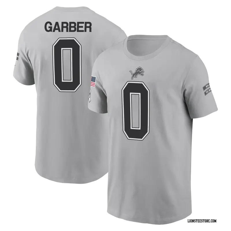 Men's Detroit Lions ＃0 Keenan Garber Gray 2024 Salute to Service Name & Number T-Shirt