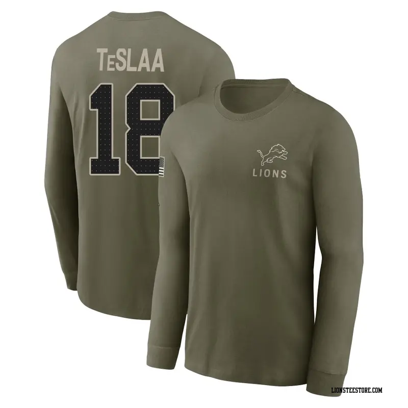 Men's Detroit Lions ＃18 Isaac TeSlaa Olive 2025 Salute to Service Sideline Long Sleeve T-Shirt