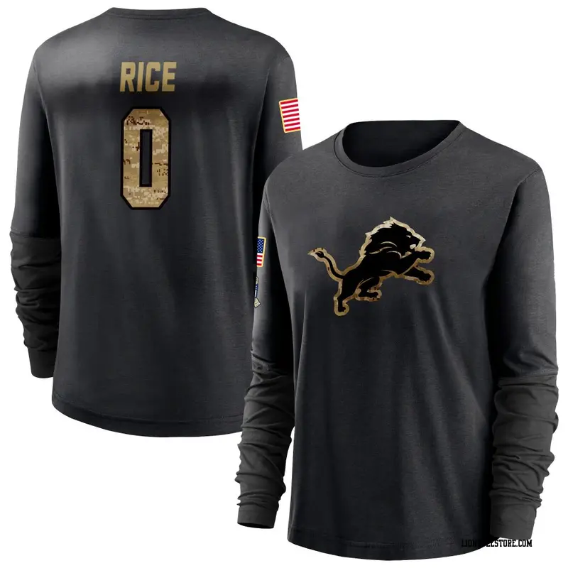 Women's Detroit Lions ＃0 Monty Rice Black 2020 Salute To Service Sideline Performance Long Sleeve T-Shirt