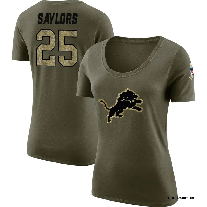 Women's Detroit Lions ＃25 Jacob Saylors Olive Salute to Service Scoop Neck T-Shirt